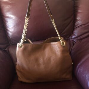 Michael Kors Jet Set Chain Leather Shoulder Tote Purse chestnut
